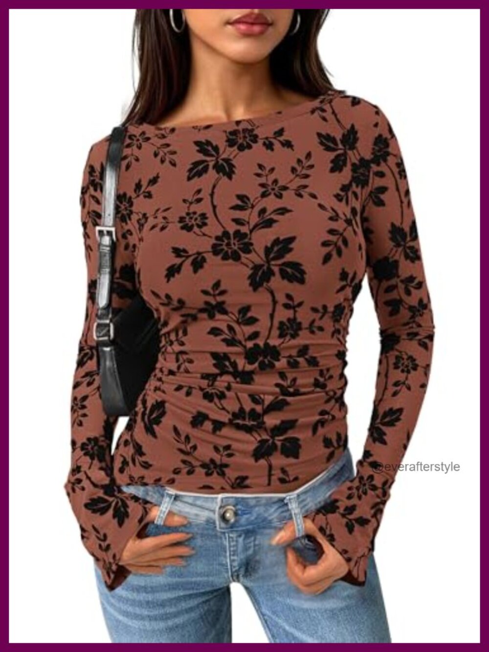 PRETTYGARDEN Women's Long Bell Sleeve Boho Floral Mesh Blouse